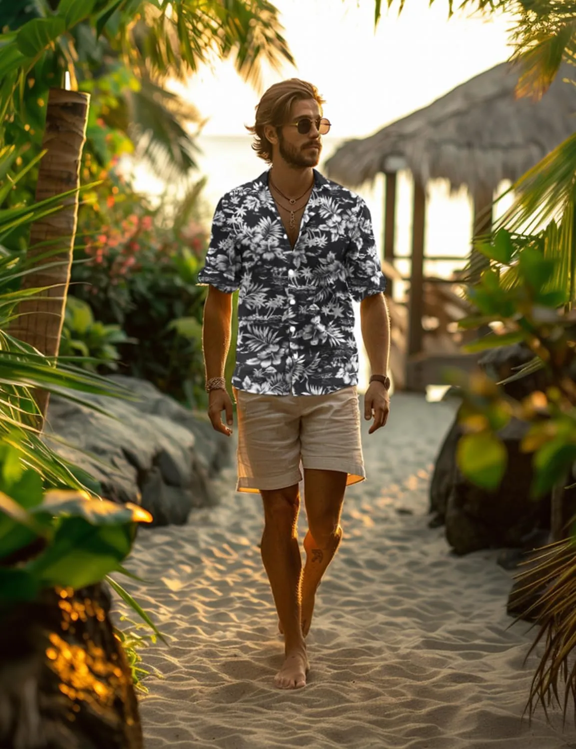 Yoimira Mens Hawaiian Shirts Short Sleeve,Print Mens Casual Button Down Floral Summer Beach Shirt