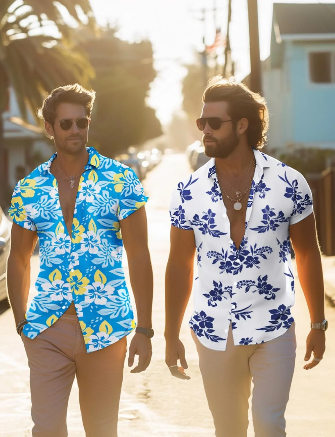 Yoimira Mens Hawaiian Shirts Short Sleeve,Print Mens Casual Button Down Floral Summer Beach Shirt
