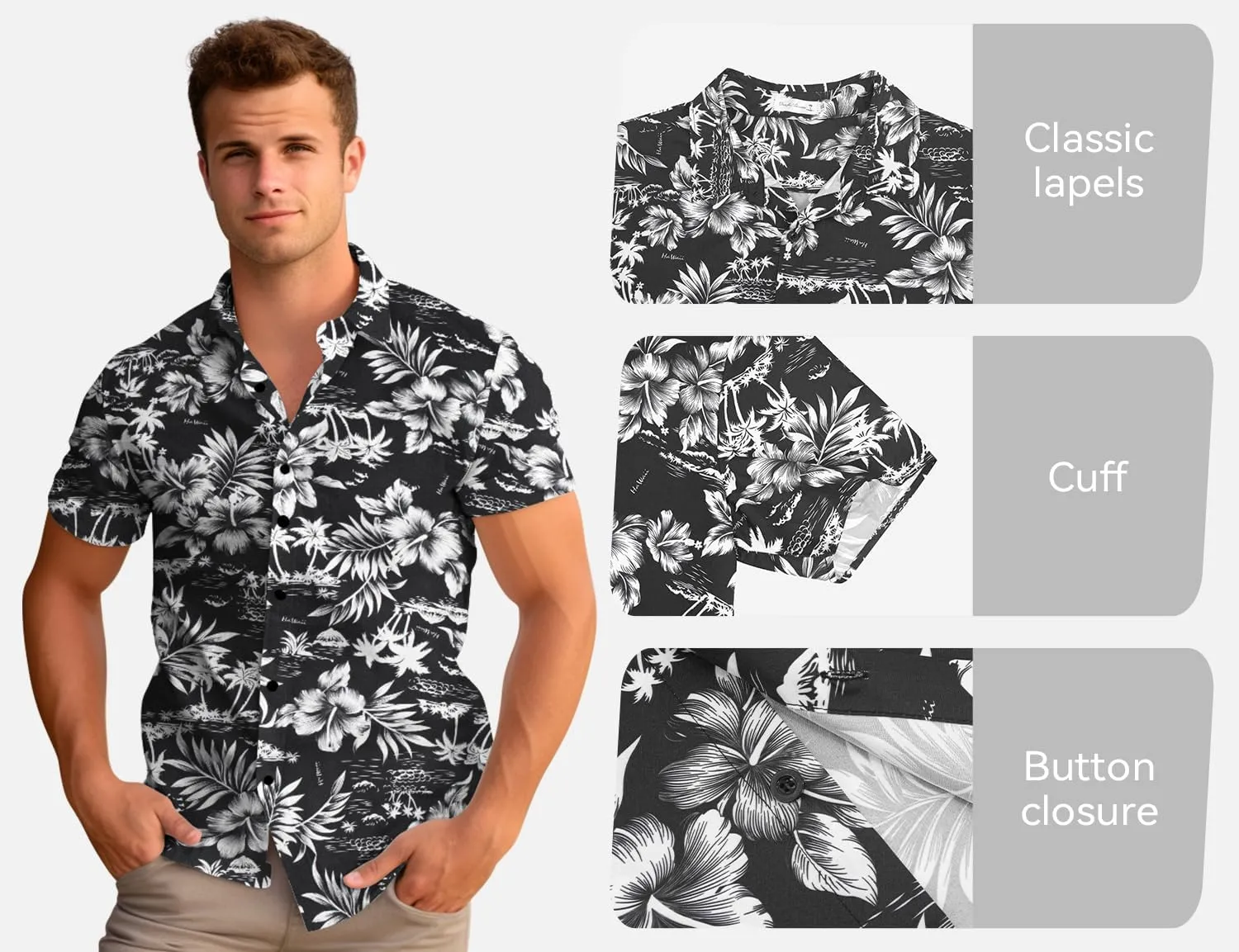 Yoimira Mens Hawaiian Shirts Short Sleeve,Print Mens Casual Button Down Floral Summer Beach Shirt