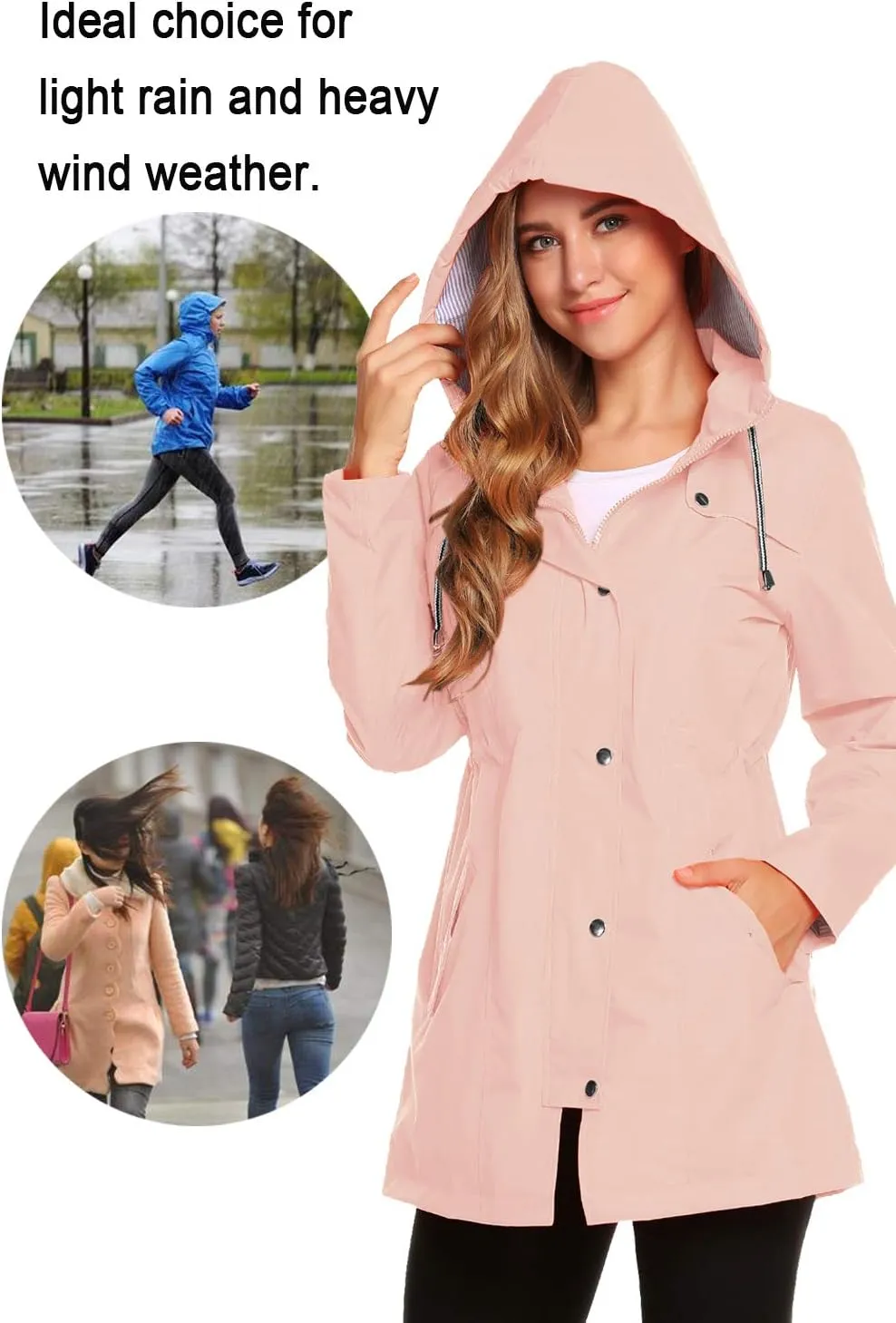 ZHENWEI Womens Lightweight Hooded Waterproof Active Outdoor Rain Jacket S-XXL